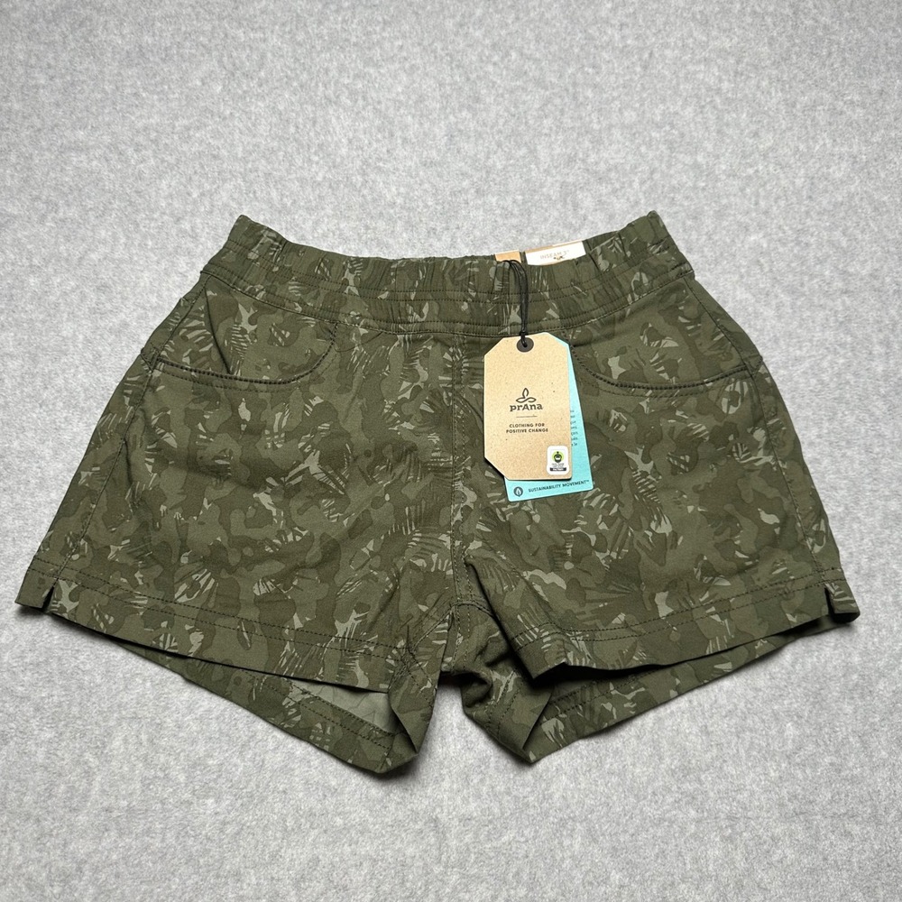 Prana Halle E-Waist Short II Evergreen Camo Green Hiking Shorts Womens Size 0